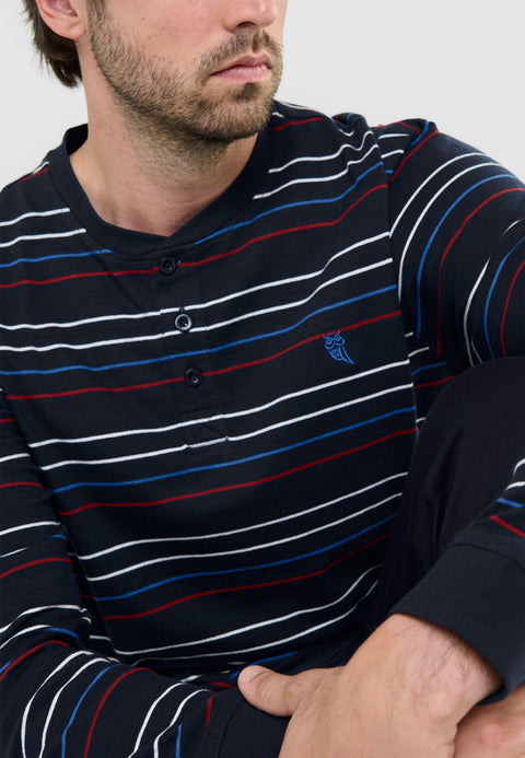 Pyjama Homme Hiver 100% Coton - Ensemble à Rayures Avec Boutons Et Pantalon à Poches - Confortable, Doux - Taille S à XXL - 9