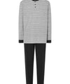 Mens Pajamas Long Placket Cotton Knit Striped - Grey 5587_20 - Size 3 (M) / Grey / 92% cotton 8% viscose
