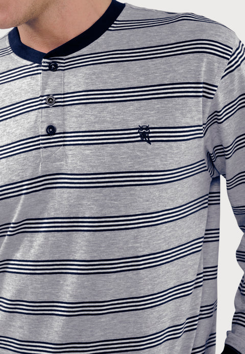  Pijama Hombre Largo Tapeta Algodón Punto Rayas - Gris 5590_20 - 45697355 - https://www.elbuhonocturno.com/  