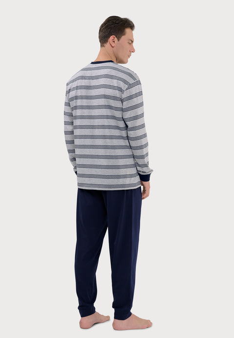   Pijama Hombre Largo Tapeta Algodón Punto Rayas - Gris 5590_20 - 90806090 - https://www.elbuhonocturno.com/  