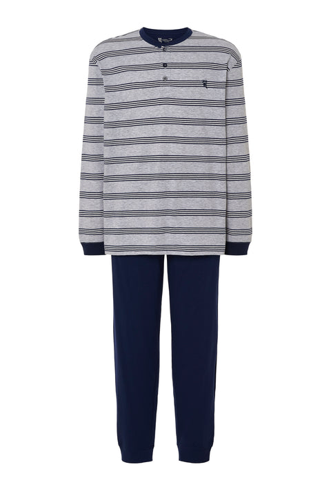   Pijama Hombre Largo Tapeta Algodón Punto Rayas - Gris 5590_20 - 50409203 - https://www.elbuhonocturno.com/  