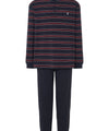 Pigiama Uomo Lungo Abbottonatura Cotone Maglia Strisce - Blu 5592_39 - Taglia 3 (M) / Blu / 100% cotone