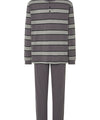 Mens Pajamas Long Placket Cotton Knit Striped - Grey 5593_20 - Size 6 (XXL) / Grey / 98% cotton 2% viscose