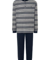 Mens Pajamas Long Placket Cotton Knit Striped - Grey 5594_20 - Size 3 (M) / Grey / 89% cotton 11% viscose
