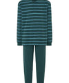 Pyjama Heren Lang Knoopsluiting Katoen Gebreide Strepen - Groente 5595_40 - Maat 3 (M) / Groente / 96% katoen 4% viscose