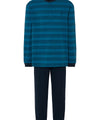 Mens Pajamas Long Placket Cotton Knit Striped - Blue 5596_35 - Size 3 (M) / Blue / 100% cotton
