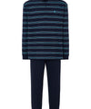 Mens Pajamas Long Placket Cotton Knit Striped - Blue 5597_39 - Size 5 (XL) / Blue / 100% cotton