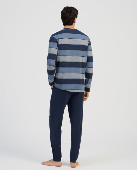 Pijama Hombre Largo Tapeta Algodón Punto Rayas - Azul 5598_39