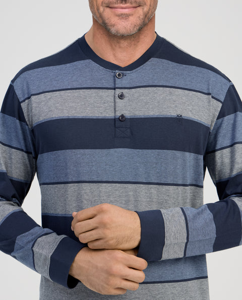Pijama Hombre Largo Tapeta Algodón Punto Rayas - Azul 5598_39