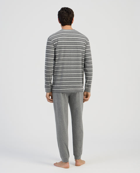 Pijama Hombre Largo Tapeta Punto Rayas - Gris 5599_20