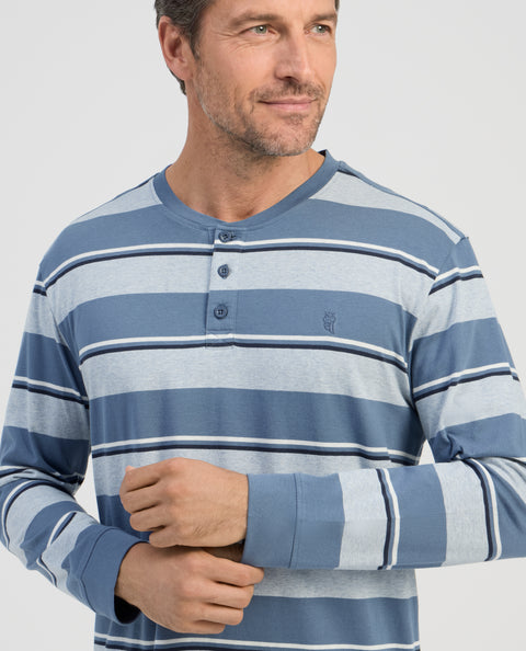Pijama Hombre Largo Tapeta Algodón Punto Rayas - Azul 5600_35