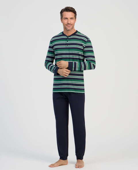 Pijama Hombre Largo Tapeta Algodón Punto Rayas - Verde 5601_40