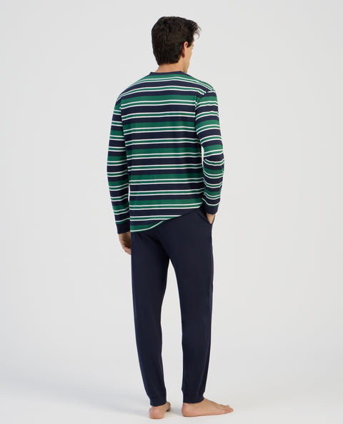Pijama Hombre Largo Tapeta Algodón Punto Rayas - Verde 5601_40