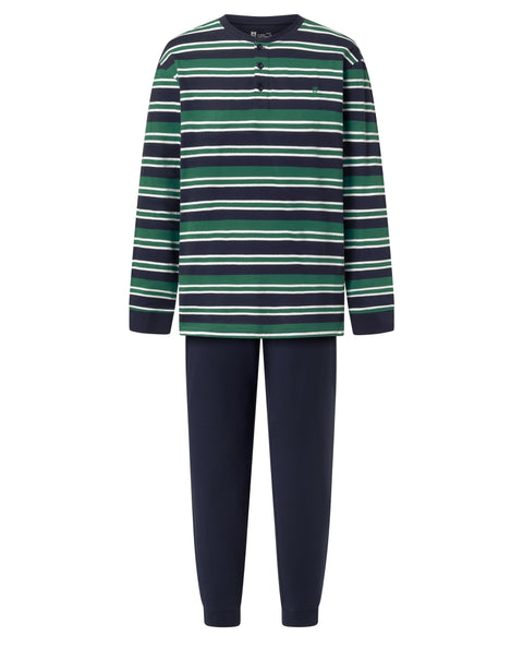 Pijama Hombre Largo Tapeta Algodón Punto Rayas - Verde 5601_40