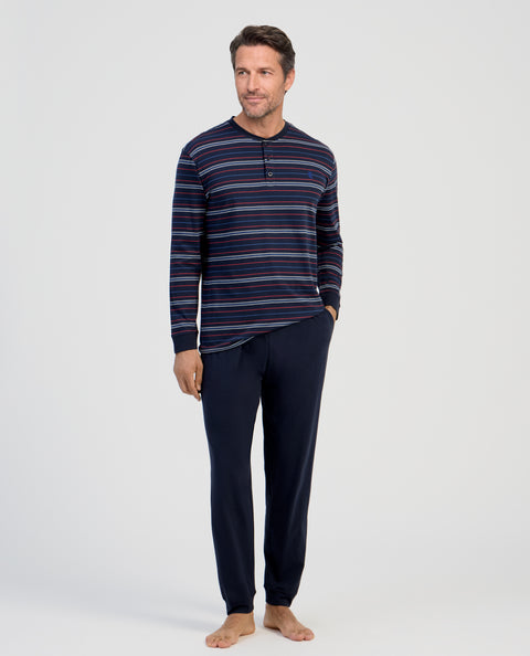 Pijama Hombre Largo Tapeta Algodón Punto Rayas - Azul 5602_39