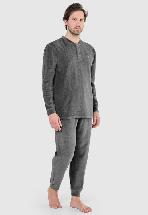 Pijama Hombre Largo Terciopelo Invierno El Buho Nocturno