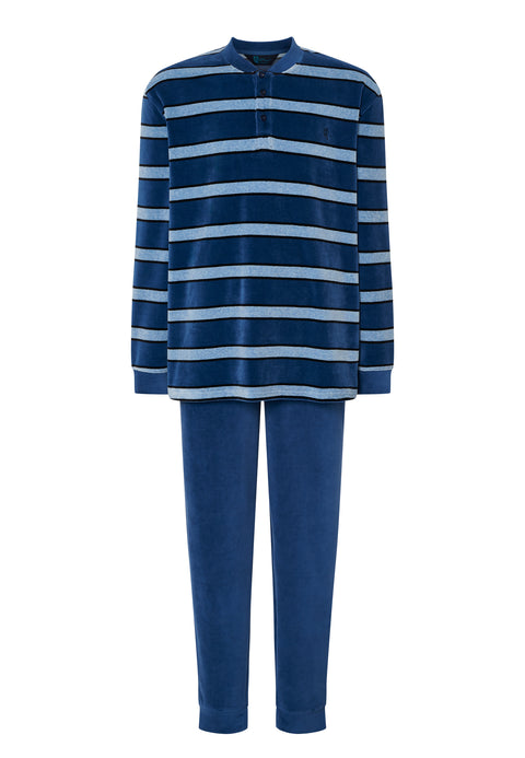 Pijama Hombre Invierno Terciopelo Rayas - Azul 5741_36