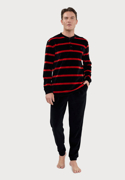 Pijama Hombre Invierno Terciopelo Rayas - Azul 5742_39