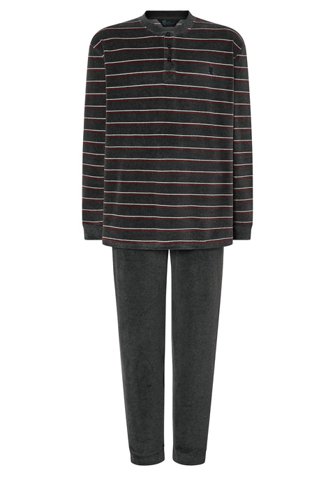 Pijama Hombre Invierno Terciopelo Rayas - Gris 5743_22