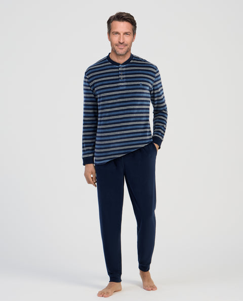 Pijama Hombre Invierno Terciopelo Rayas - Azul 5745_39
