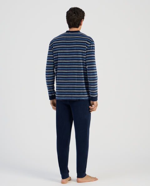 Pijama Hombre Invierno Terciopelo Rayas - Azul 5745_39