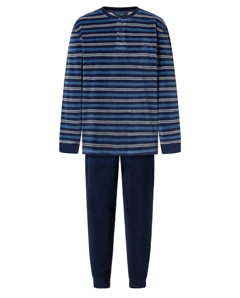 Pijama Hombre Invierno Terciopelo Rayas - Azul 5745_39