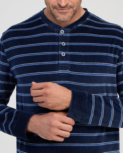 Pijama Hombre Invierno Terciopelo Rayas - Azul 5746_39