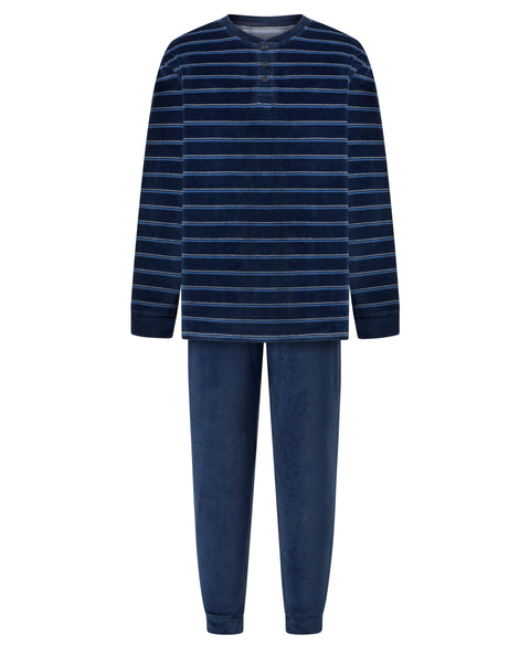 Pijama Hombre Invierno Terciopelo Rayas - Azul 5746_39