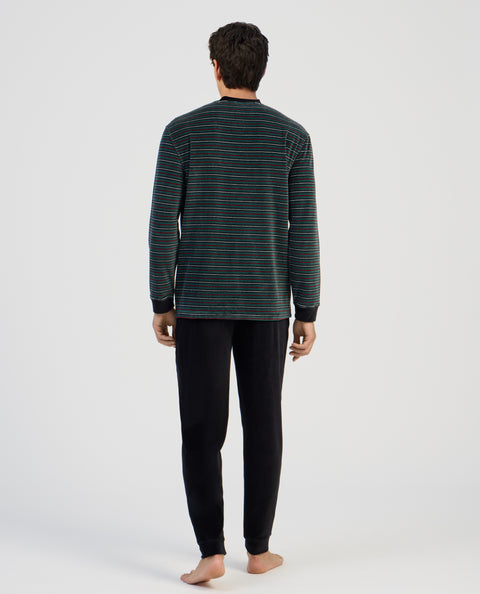 Pijama Hombre Invierno Terciopelo Rayas - Verde 5747_46