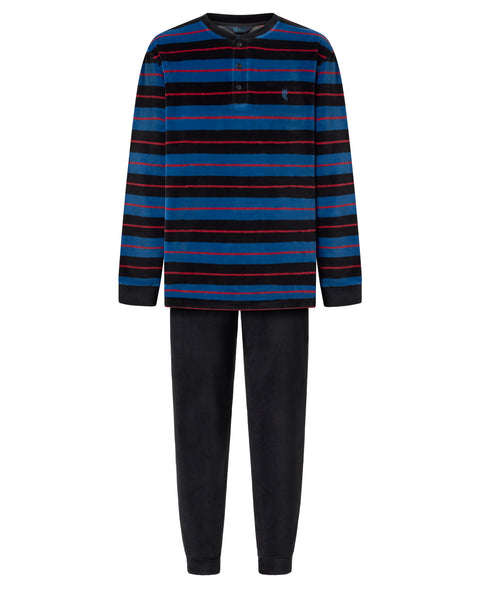 Pijama Hombre Invierno Terciopelo Rayas - Azul 5748_38
