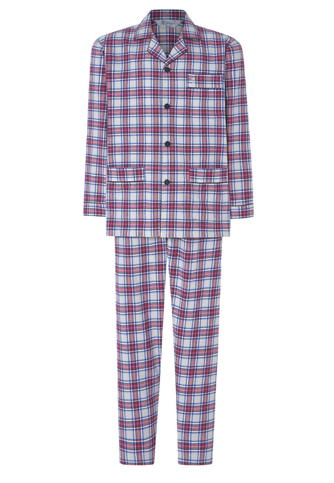 2813 - Pyjama long à revers en flanelle à carreaux premium pour hommes - Rouge