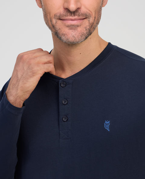 Camiseta Pijama Hombre Manga Larga Tapeta Algodón Lisa - Azul 7534_39