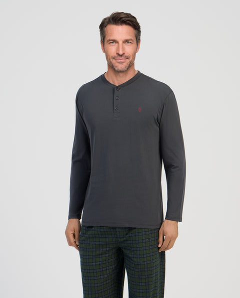 Camiseta Pijama Hombre Manga Larga Tapeta Algodón Lisa - Verde 7535_40