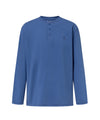 T-shirt Pyjama Homme Manches longues Patte de boutonnage Coton Unie - Bleu 7537_36 - Taille 3 (M) / Bleu / 100 % coton