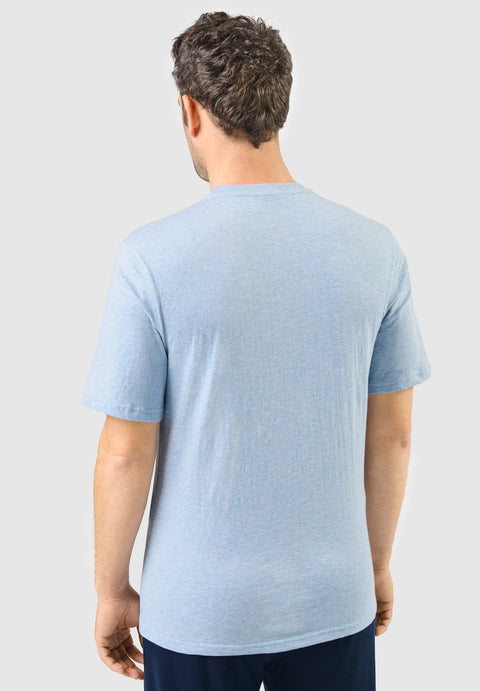 Men's Short Sleeve Plain Round Neck Knitted Pajama T-shirt - Blue 7629_30
