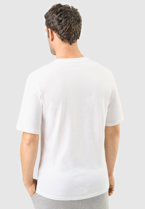 Herren-Pyjama-T-Shirt aus Strick mit kurzen Ärmeln und Rundhalsausschnitt – Weiß 7630_01