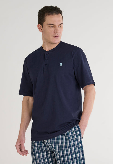   Camiseta Pijama Hombre Manga Corta Tapeta Algodón Lisa - Marino 7635_39 - 83266141 - https://www.elbuhonocturno.com/  