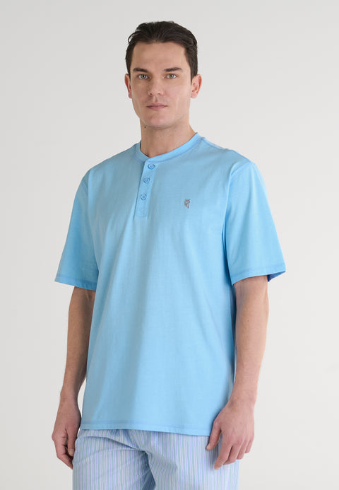   Camiseta Pijama Hombre Manga Corta Tapeta Algodón Lisa - Celeste 7637_30 - 13787440 - https://www.elbuhonocturno.com/  