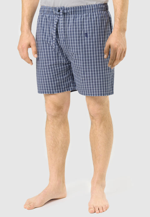 Men's Short Pajama Pants in Checked Poplin - Blue 8543_39