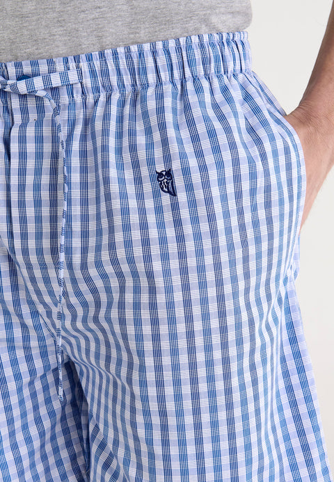 Pantalón Pijama Hombre Corto Popelín Cuadros - Azul 8548_36