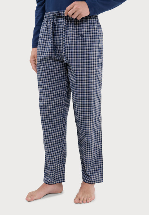   Pantalón Pijama Hombre Largo Popelín Cuadros | Marino Blanco | El Búho Nocturno - 79020394 - https://www.elbuhonocturno.com/  