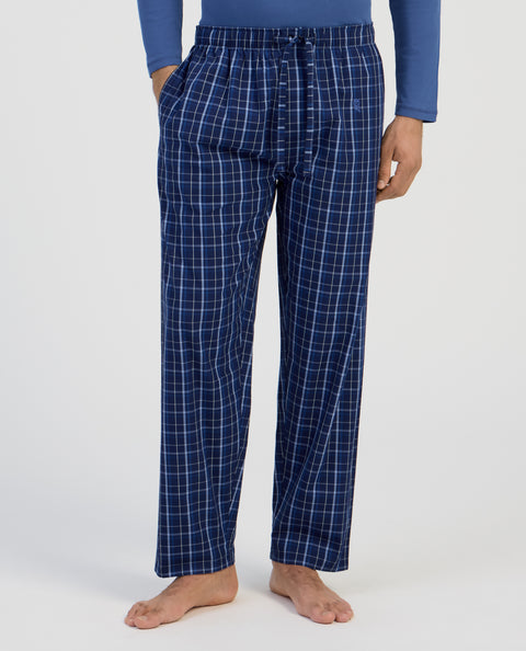 Pantalón Pijama Hombre Largo Algodón Popelín Cuadros - Azul 8926_38