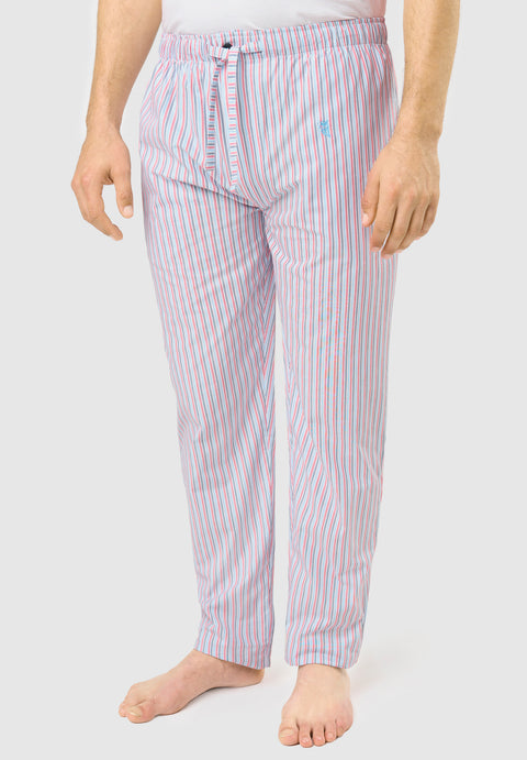 Men's Long Striped Poplin Pajama Pants - White 8939_01