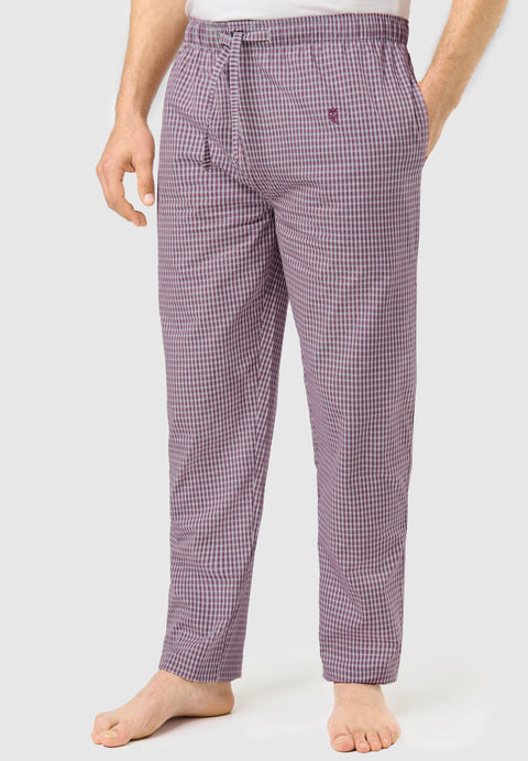 Men's Long Checked Poplin Pajama Pants - Red 8941_90