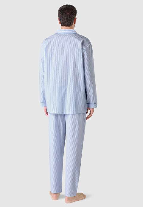 Men's Long Striped Poplin Lapel Pajamas - Blue 2985_33