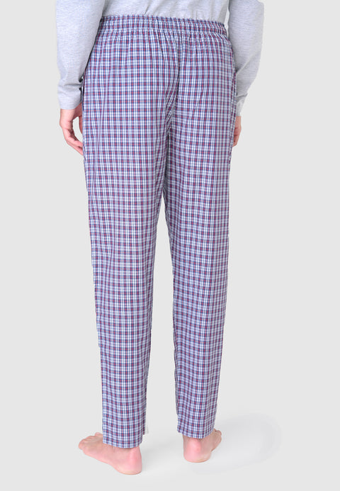 Men's Long Checked Poplin Pajama Pants - Red 8914_94