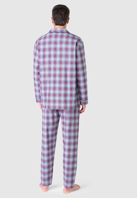 Men's Winter Long Plaid Flannel Lapel Pajamas - Red 2813_94