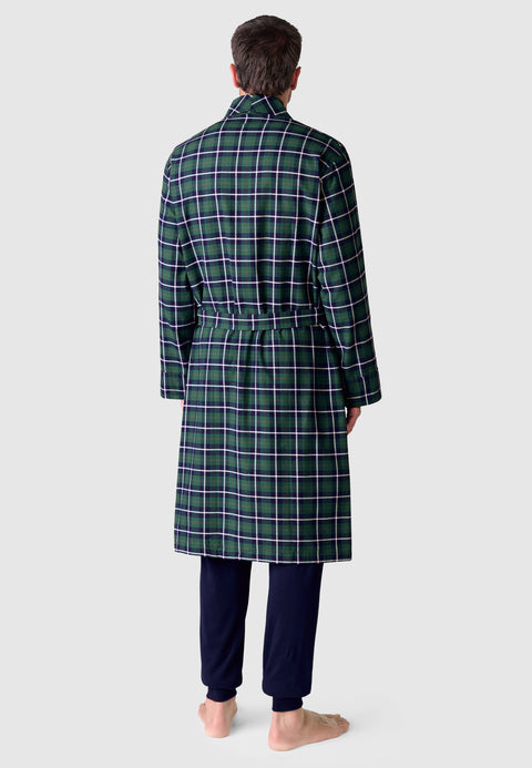 Men's Winter Premium Flannel Plaid Robe - Green 0804_44