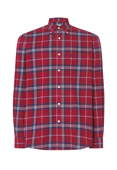 0401 - Double Combed Cotton Flannel Men's Shirt with Pocket - Red
