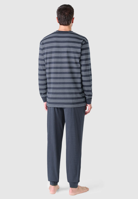   Pijama Hombre Largo Tapeta Algodón Punto Rayas - Azul 5579_38 - 91925726 - https://www.elbuhonocturno.com/  